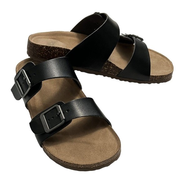 Time and Tru Shoes Time And Tru Black Slip On Adjustable Strap Faux